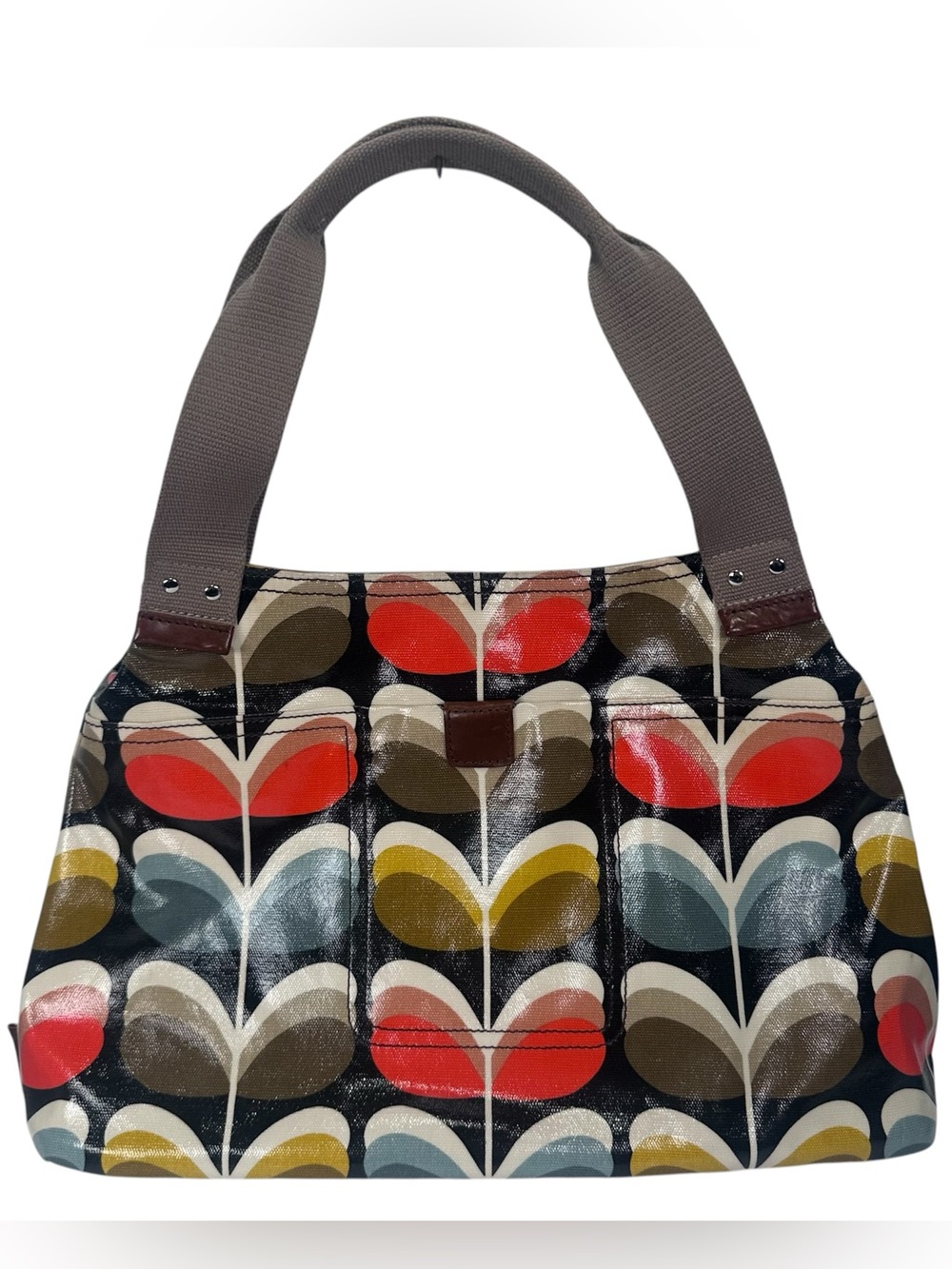 Orla Kiely Stem Print Coated Canvas Purse Retro Mod Floral Shoulder Tote Bag